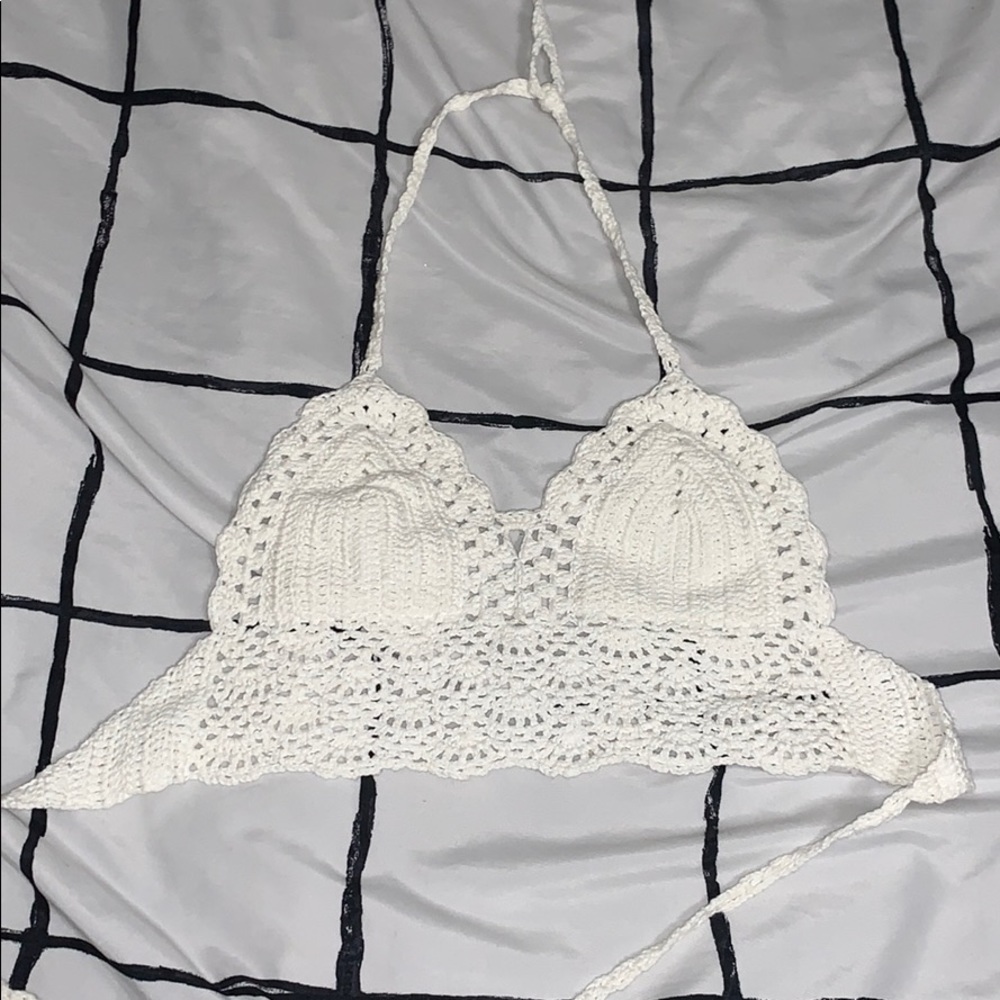 Crochet Crop Top White Knit Bralette Boho